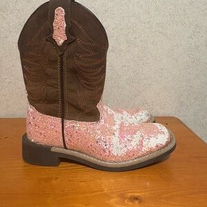 Kids Girls Smokey Mountain Ariel Leather Western Sequin Cowboy Boots Size 11.5